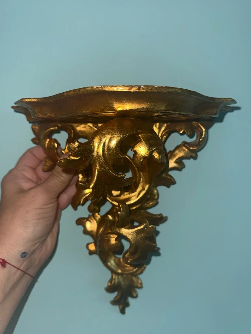 Antique Italian Rococo Style Wall Bracket Shelves Carved Wood Gold Gilded Set 2